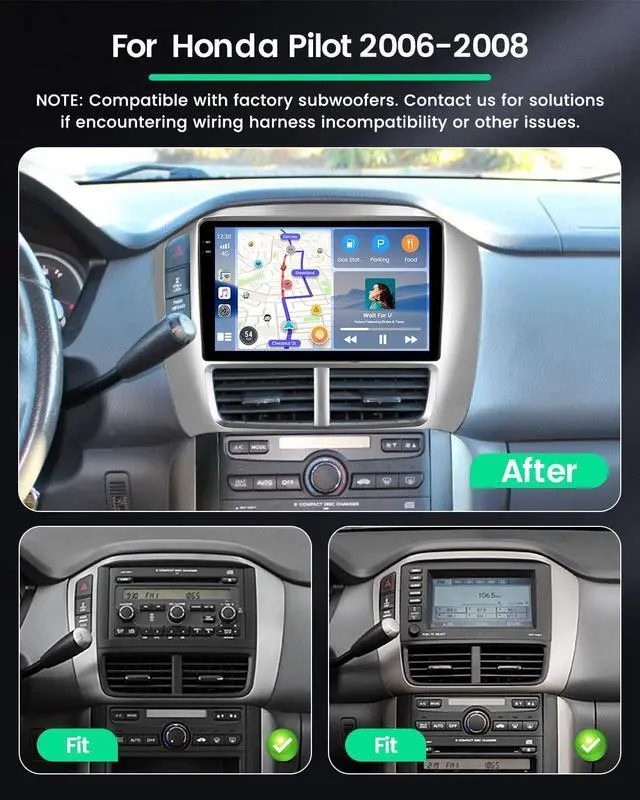 Alt view image 2 of 6 - 4+128G Radio for Honda Pilot 2006 2007 2008, 9" 1280 * 720 Touch Screen for Pilot Bluetooth Radio with Wireless CarPlay, 5GHz WiFi, Bluetooth 5.0, EQ, GPS Navigation, DSP, FM/RDS, Backup Camera