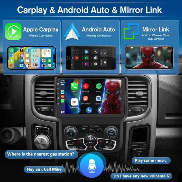 Alt view image 2 of 6 - Car Radio Stereo for Dodge Ram 2013-2018 1500 2500 3500 Automatic AC Android 13 2G RAM 64G ROM with Wireless Carplay Android Auto, 9-inch Touch Screen Head Unit