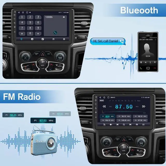 Alt view image 5 of 6 - Car Radio Stereo for Dodge Ram 2013-2018 1500 2500 3500 Automatic AC Android 13 2G RAM 64G ROM with Wireless Carplay Android Auto, 9-inch Touch Screen Head Unit