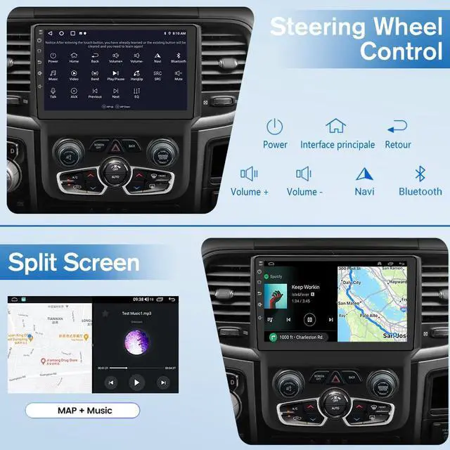 Alt view image 6 of 6 - Car Radio Stereo for Dodge Ram 2013-2018 1500 2500 3500 Automatic AC Android 13 2G RAM 64G ROM with Wireless Carplay Android Auto, 9-inch Touch Screen Head Unit