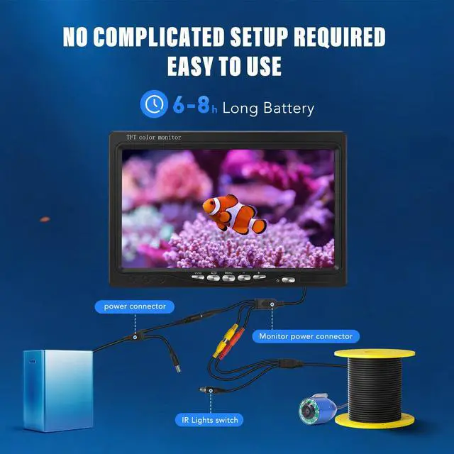 Alt view image 3 of 6 - Underwater Fishing Camera, Portable Fish Finder with 7" LCD Monitor, IP68 Waterproof 1000TVL HD Fishing Camera with Infrared Lights for Lake Kayak Boat Ice Dark Fishing (65ft/20M Cable)