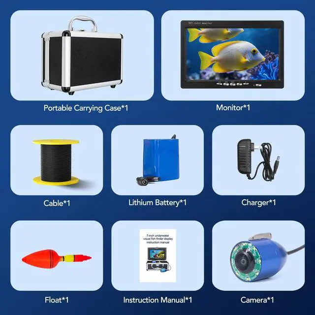 Alt view image 6 of 6 - Underwater Fishing Camera, Portable Fish Finder with 7" LCD Monitor, IP68 Waterproof 1000TVL HD Fishing Camera with Infrared Lights for Lake Kayak Boat Ice Dark Fishing (65ft/20M Cable)