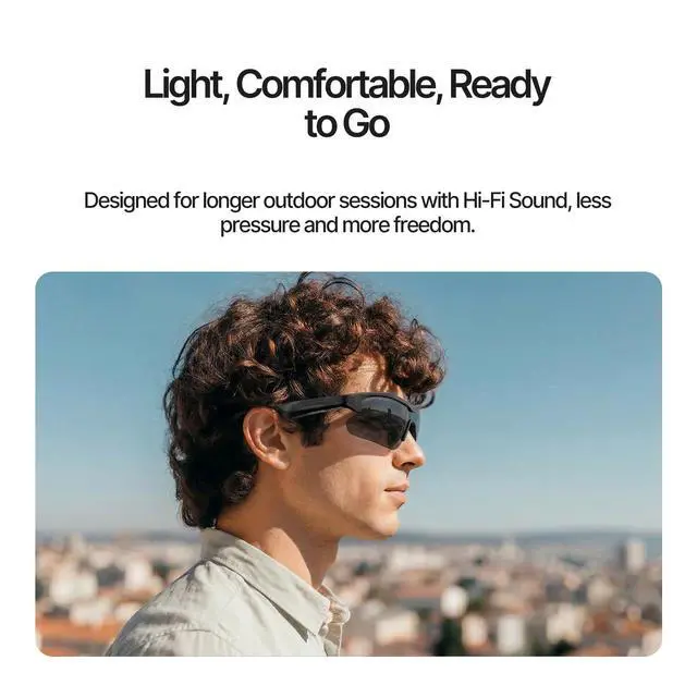 Alt view image 4 of 6 - Cycling Bluetooth Glasses with Open-Ear Hi-Fi Audio, AI Noise-Canceling Mic, UV400 Protection, IPX4 Waterproof, All-Day Battery, Ultra-Light 40g, Wind Noise Reduction, for Biking, Running & Scootering