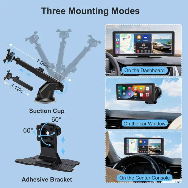 Alt view image 6 of 6 - Wireless CarPlay Screen for Car 10.26" 4K Dash Cam & 1080P Backup Camera | Carplay & Android Auto, GPS Navigation, Voice Control/Siri, Mirror Link/Bluetooth/FM, Satellite Radio Receiver