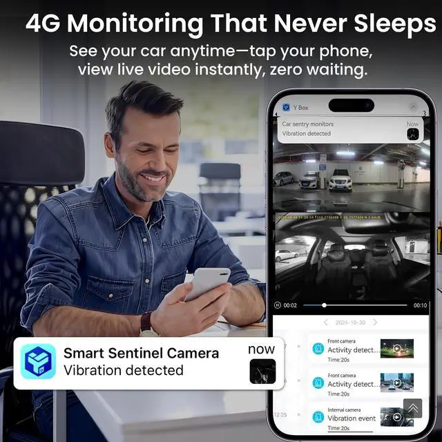 Alt view image 2 of 6 - 4G Dash Cam Front and Inside, Dual 2K LTE Dash Camera, Remote Live View Car Camera with 64GB TF Card, Quick App Alerts, Cloud Dash Cam, 24/7 Parking Mode, GPS, IR Night Vision, Two-Way Audio