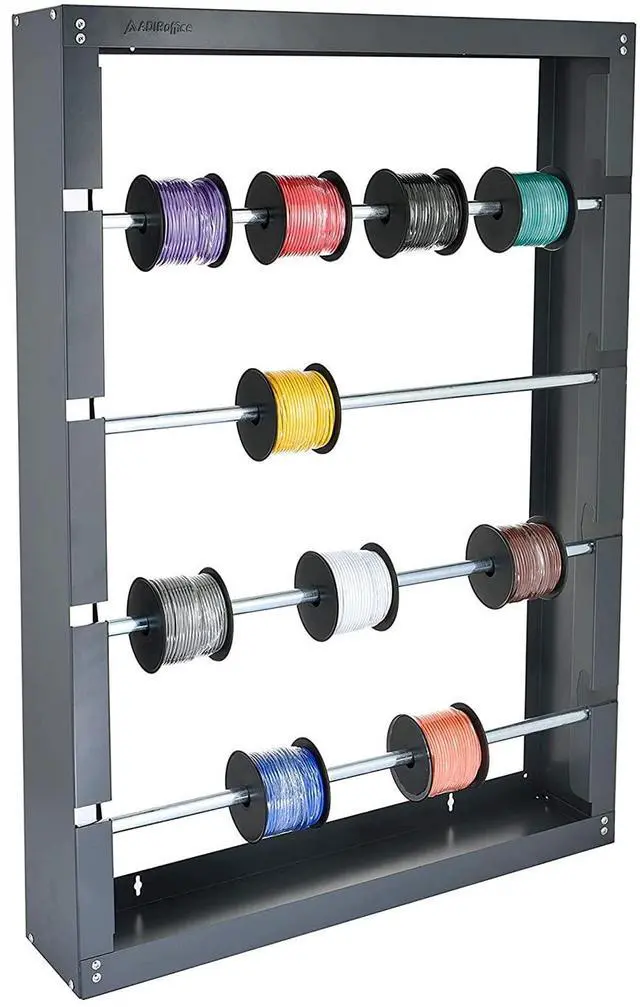 Main image of Wire Spool Rack - Superior Strength Wire/Cable Dispenser - Conduit Display & Storage for Electrical Industrial & Retail Use (4 Rods, Grey)