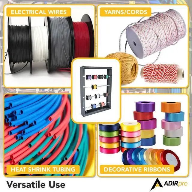 Alt view image 3 of 6 - Wire Spool Rack - Superior Strength Wire/Cable Dispenser - Conduit Display & Storage for Electrical Industrial & Retail Use (4 Rods, Grey)