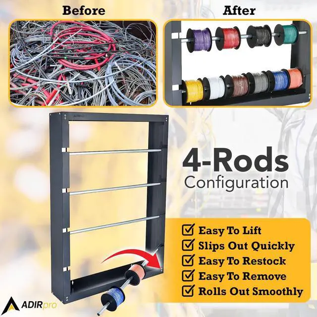 Alt view image 5 of 6 - Wire Spool Rack - Superior Strength Wire/Cable Dispenser - Conduit Display & Storage for Electrical Industrial & Retail Use (4 Rods, Grey)