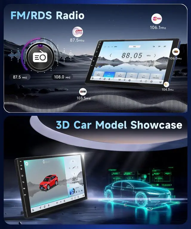 Alt view image 4 of 6 - 8Core4+64G Car Stereo for Toyota RAV4 2003-2005 Wireless CarPlay/Android Auto Android Radio with Qualcomm 9" IPS Touch Screen,BT5.1,DSP Hi-Res,GPS,SWC,Backup Camera for Toyota RAV4 Radio