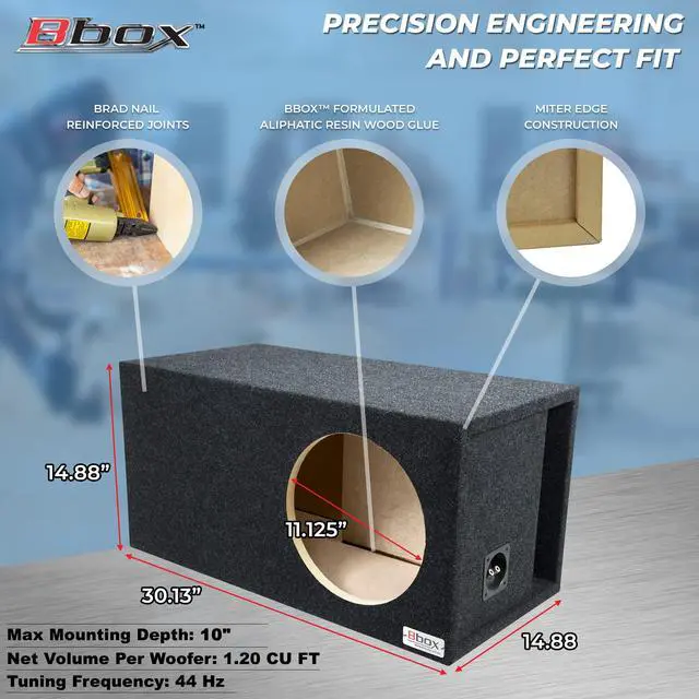 Alt view image 4 of 6 - Bbox Single Vented 12 Inch Subwoofer Enclosure - SPL-Tuned Single Car Subwoofer Boxes & Enclosures - Premium Subwoofer Box Improves Audio Quality, Sound & Bass - Nickel Finish Terminals