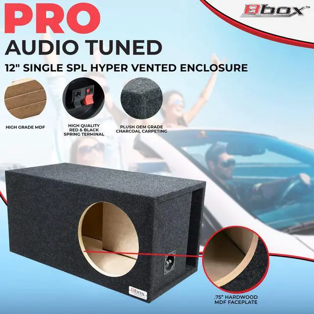 Alt view image 5 of 6 - Bbox Single Vented 12 Inch Subwoofer Enclosure - SPL-Tuned Single Car Subwoofer Boxes & Enclosures - Premium Subwoofer Box Improves Audio Quality, Sound & Bass - Nickel Finish Terminals