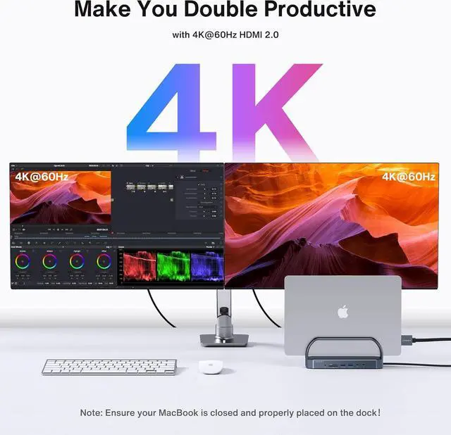 Alt view image 2 of 6 - 12-in-2 FusionDock 2 Vertical Docking Station Stand for MacBook Pro with 150W Power Adapter, Dual 4K@60Hz Monitor Dock for Mac M3/M4/M5 Pro/Max Display 2x HDMI,96W PD,6 USB,Ethernet SD/TF/Audio