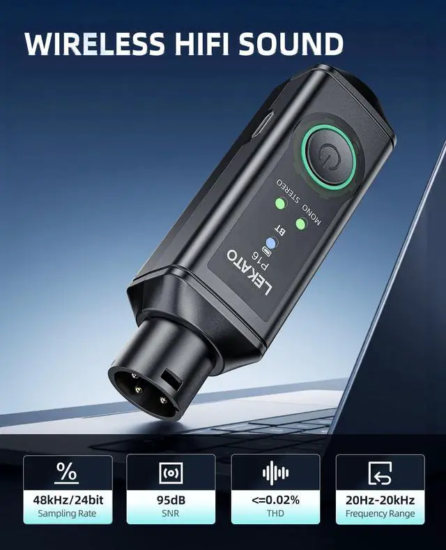 Alt view image 2 of 6 - XLR Bluetooth Receiver, Wireless BT Adapter, Bluetooth 5.3, 48kHz/24bit, for Mixing Console Desk, Audio Mixers, PA Speakers, DJ Systems, 165ft Range, 15H Battery Life (2 Pack for Stereo)