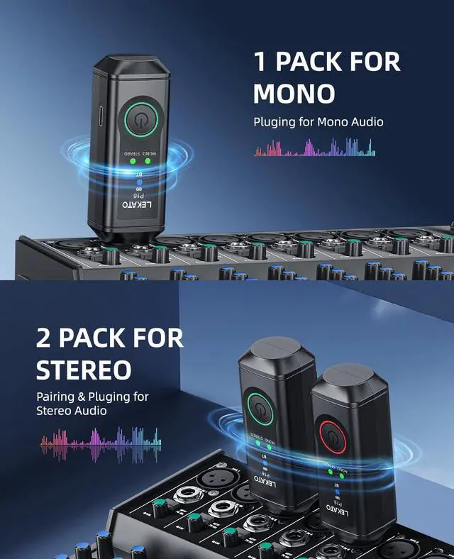 Alt view image 4 of 6 - XLR Bluetooth Receiver, Wireless BT Adapter, Bluetooth 5.3, 48kHz/24bit, for Mixing Console Desk, Audio Mixers, PA Speakers, DJ Systems, 165ft Range, 15H Battery Life (2 Pack for Stereo)