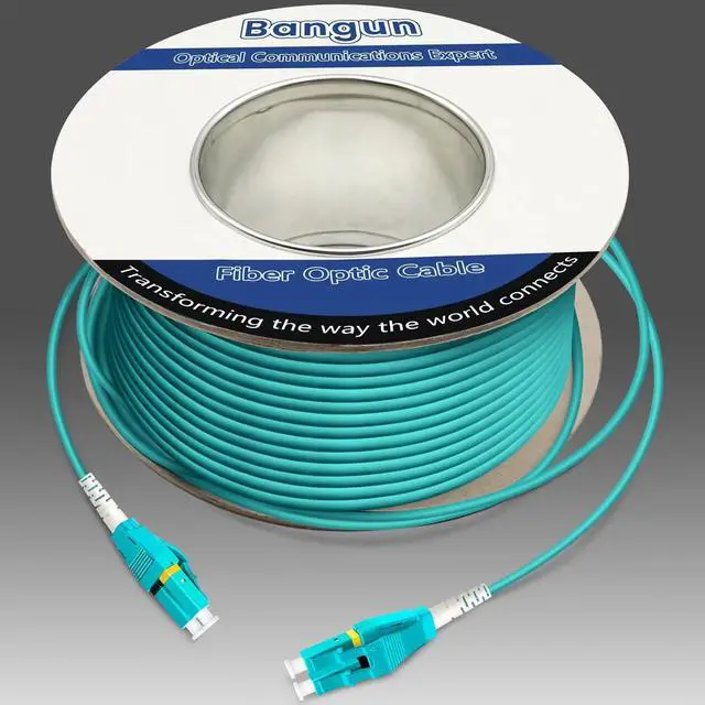 Main image of 75 Meters Uniboot OM3 Fiber LC to LC Fiber Optic Cable, 10GB Multimode Fiber Patch Cable Duplex 50/125, 250 feet, LSZH Aqua