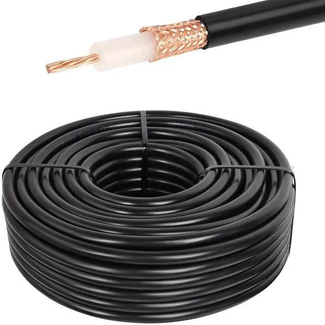 Main image of RG213 Coaxial Cable 50FT, 50 Ohm Low-Attenuation RG213 Cable Bare Copper Braid Shielding RG213 Coax Cable, Black