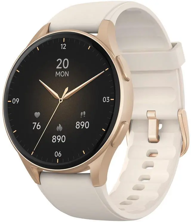 Main image of Smartwatch, Built-in Alexa, GPS, VO2 Max, HRV, Blood Oxygen, Sleep Monitoring, Women's Health, Custom Reminders, Sports Tracking, 1.32" AMOLED, Compass, Altimeter (Bluetooth, Gold, 43mm)