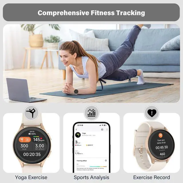 Alt view image 3 of 6 - Smartwatch, Built-in Alexa, GPS, VO2 Max, HRV, Blood Oxygen, Sleep Monitoring, Women's Health, Custom Reminders, Sports Tracking, 1.32" AMOLED, Compass, Altimeter (Bluetooth, Gold, 43mm)