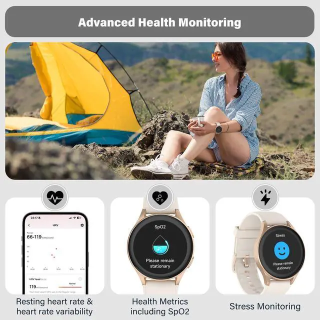 Alt view image 4 of 6 - Smartwatch, Built-in Alexa, GPS, VO2 Max, HRV, Blood Oxygen, Sleep Monitoring, Women's Health, Custom Reminders, Sports Tracking, 1.32" AMOLED, Compass, Altimeter (Bluetooth, Gold, 43mm)