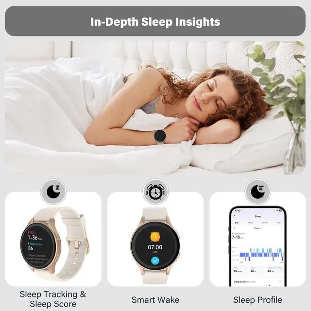 Alt view image 5 of 6 - Smartwatch, Built-in Alexa, GPS, VO2 Max, HRV, Blood Oxygen, Sleep Monitoring, Women's Health, Custom Reminders, Sports Tracking, 1.32" AMOLED, Compass, Altimeter (Bluetooth, Gold, 43mm)