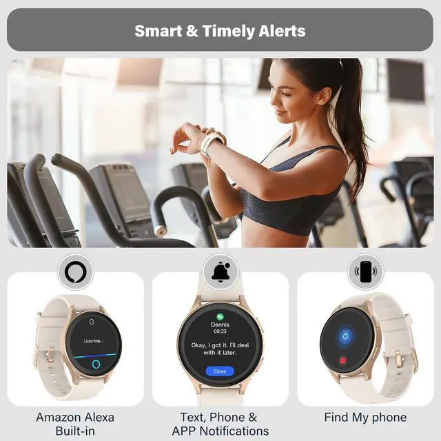 Alt view image 6 of 6 - Smartwatch, Built-in Alexa, GPS, VO2 Max, HRV, Blood Oxygen, Sleep Monitoring, Women's Health, Custom Reminders, Sports Tracking, 1.32" AMOLED, Compass, Altimeter (Bluetooth, Gold, 43mm)