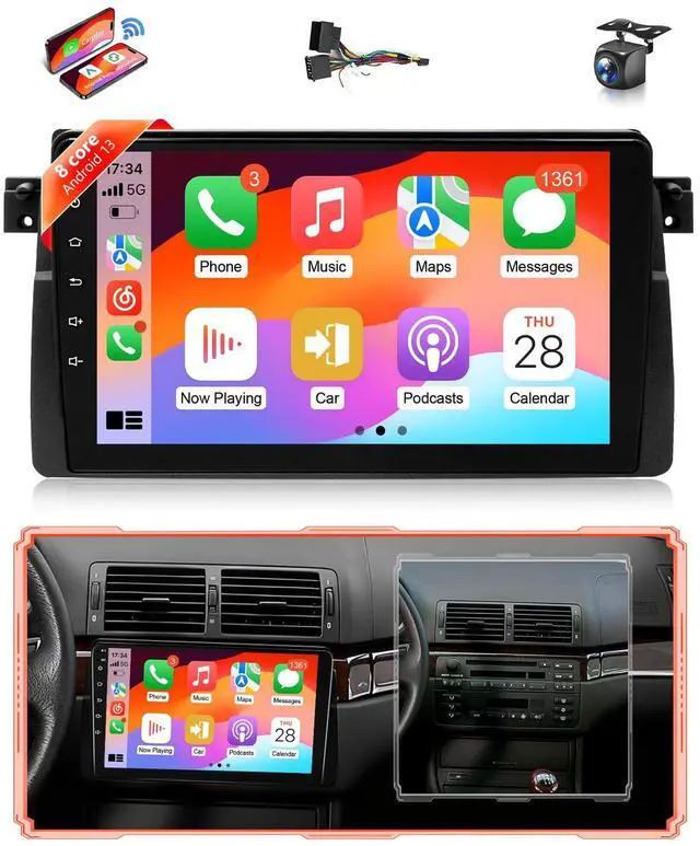 Main image of 8Core Car Stereo for BMW 325i 330i E46 328i 328xi 1998-2005 Radio for BMW M3 2000-2006 Apple CarPlay Android Auto,9IN IPS Touch Screen 5G WiFi/GPS Navi/BT/FM/RDS/DSP/EQ/SWC/AHD Camera