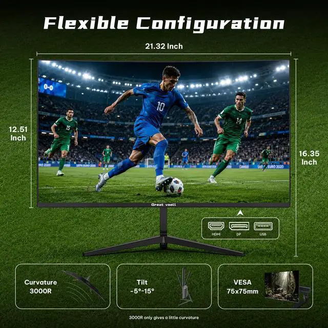 Alt view image 6 of 6 - 24 Inch Curved Gaming Monitor 200Hz, 1ms MPRT, FHD 1080P Computer Monitor with 3000R Curvature, AMD FreeSync, 98% sRGB, HDR, DP HDMI Inputs, VESA for Home Office Esports