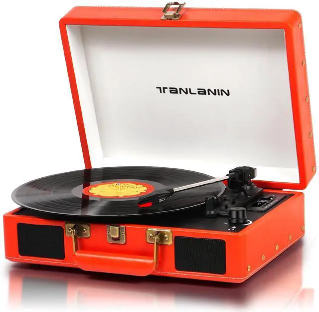 Main image of Portable Vinyl Record Player with Bluetooth and USB Recording, Vintage Suitcase Record Player with Built-in Stereo Speakers, 3-Speed Turntable, RCA/AUX/Headphone Jack, Orange