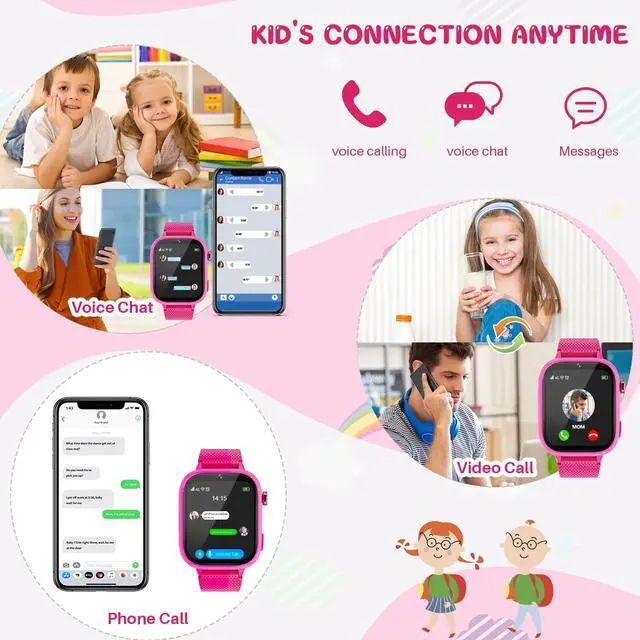 Alt view image 2 of 6 - 4G Kids Smart Watches Girls Gifts Age 3-12, Smart Watch for Kids with 47 Games, two-way calling feature, SOS emergency call Camera Video Recorder Gift Toys for Girls Ages 5 6 7 8 9 10 (Rose Red)