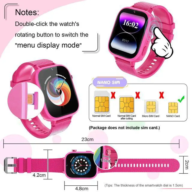 Alt view image 6 of 6 - 4G Kids Smart Watches Girls Gifts Age 3-12, Smart Watch for Kids with 47 Games, two-way calling feature, SOS emergency call Camera Video Recorder Gift Toys for Girls Ages 5 6 7 8 9 10 (Rose Red)