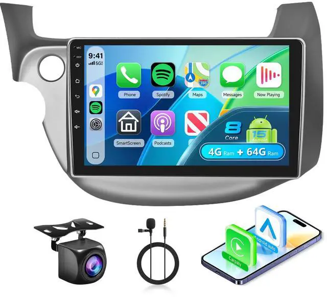 Main image of Qualcomm 8Core 4+64G Car Stereo for Honda Fit 2008-2013 Wireless CarPlay/Android Auto Android Radio with 10.1" IPS Touch Screen,BT5.1,DSP Hi-Res,GPS,5G WiFi,SWC,Backup Camera,Online Upgrade