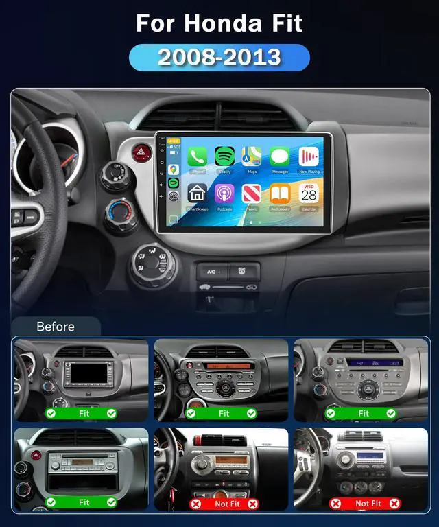 Alt view image 3 of 6 - Qualcomm 8Core 4+64G Car Stereo for Honda Fit 2008-2013 Wireless CarPlay/Android Auto Android Radio with 10.1" IPS Touch Screen,BT5.1,DSP Hi-Res,GPS,5G WiFi,SWC,Backup Camera,Online Upgrade