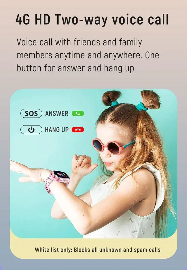 Alt view image 2 of 6 - 4G GPS Smart Watch for Kids with Calling Whatsapp Line Facebook TikTok Tracker Phone Watch Video Call SOS Alarm Voice Chat Message Real-Time Elderly Tracking Smartwatch for Age 3-15 Gift Black