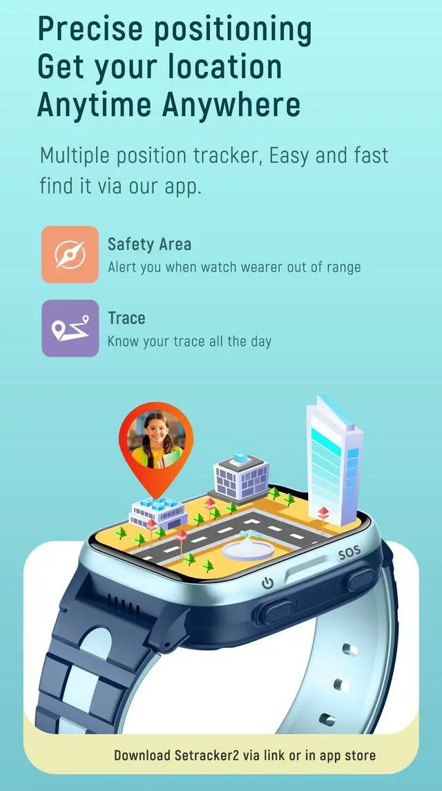Alt view image 3 of 6 - 4G GPS Smart Watch for Kids with Calling Whatsapp Line Facebook TikTok Tracker Phone Watch Video Call SOS Alarm Voice Chat Message Real-Time Elderly Tracking Smartwatch for Age 3-15 Gift Black