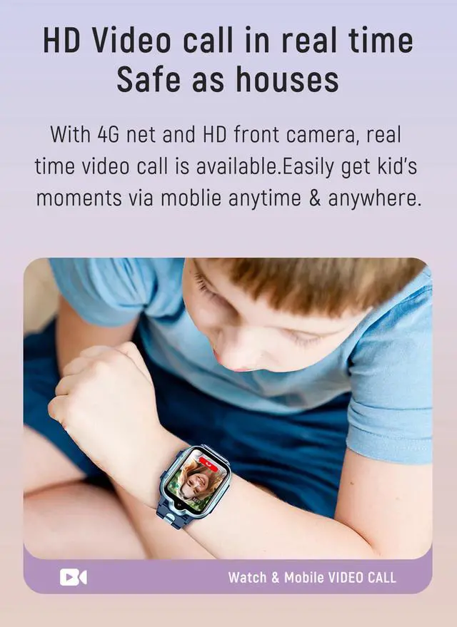 Alt view image 4 of 6 - 4G GPS Smart Watch for Kids with Calling Whatsapp Line Facebook TikTok Tracker Phone Watch Video Call SOS Alarm Voice Chat Message Real-Time Elderly Tracking Smartwatch for Age 3-15 Gift Black