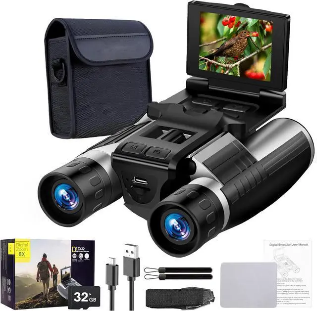 Main image of 2.4" LCD Digital Binoculars with Camera, 48MP 2.5K Video Recording, 12x32 Optics, 8X Digital Zoom for Bird Watching, Hunting, Concerts and Sports, Includes 32GB Card