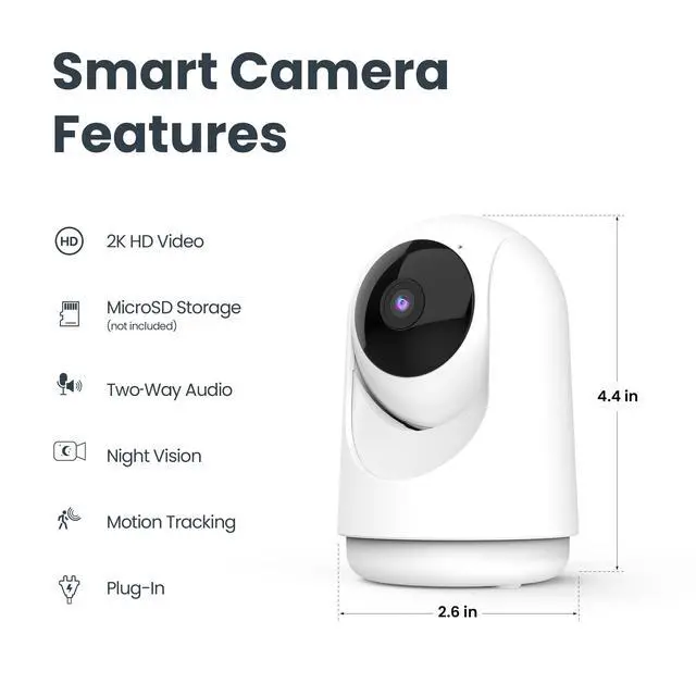 Alt view image 2 of 6 - Smart Indoor Pan Tilt Baby Monitor Camera, 2K WiFi Security Camera with AI Motion Alerts, Motion Tracking, Night Vision (30 ft), Two-Way Audio, Local Storage, 2.4GHz WiFi