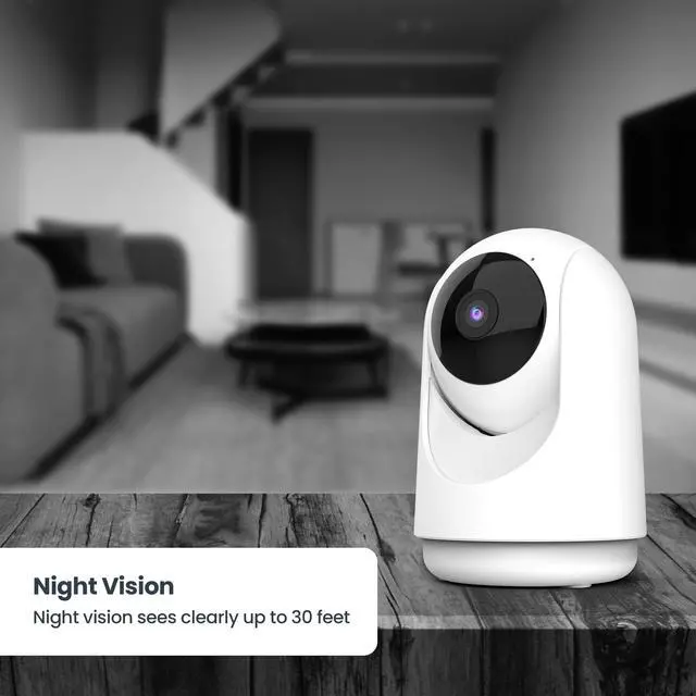 Alt view image 3 of 6 - Smart Indoor Pan Tilt Baby Monitor Camera, 2K WiFi Security Camera with AI Motion Alerts, Motion Tracking, Night Vision (30 ft), Two-Way Audio, Local Storage, 2.4GHz WiFi