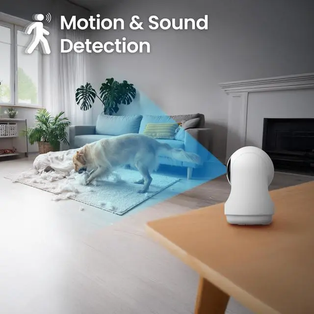 Alt view image 4 of 6 - Smart Indoor Pan Tilt Baby Monitor Camera, 2K WiFi Security Camera with AI Motion Alerts, Motion Tracking, Night Vision (30 ft), Two-Way Audio, Local Storage, 2.4GHz WiFi