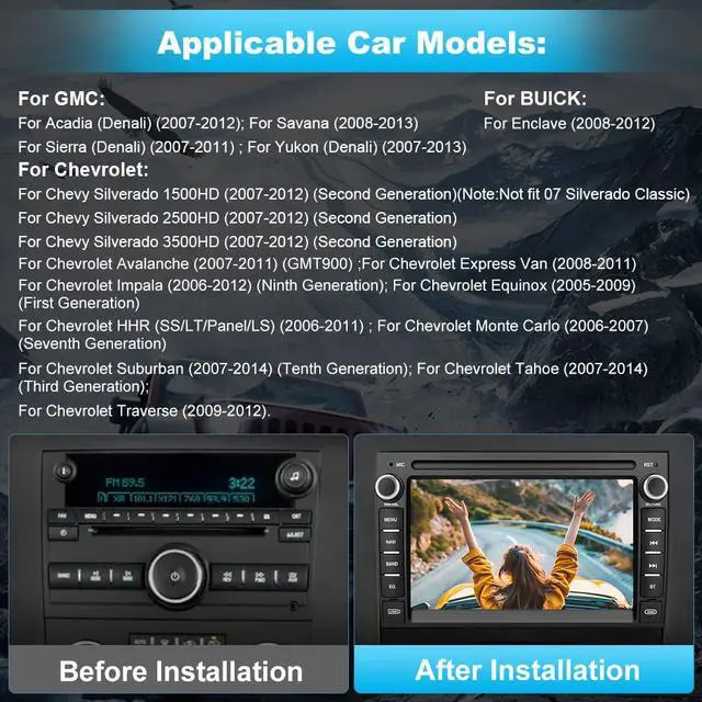Alt view image 2 of 6 - Car Radio Stereo for Chevy Silverado 2007-2014 Tahoe GMC Sierra Yukon,2+64G Android 13 Touch Screen Head Unit with CarPlay Android Auto Bluetooth GPS FM AM DSP