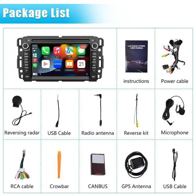 Alt view image 6 of 6 - Car Radio Stereo for Chevy Silverado 2007-2014 Tahoe GMC Sierra Yukon,2+64G Android 13 Touch Screen Head Unit with CarPlay Android Auto Bluetooth GPS FM AM DSP