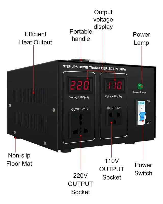 Alt view image 2 of 6 - Step UP/Down Transformer 220v to 110v, 2000W 110 to 220 Voltage Converter 120v to 240V Heavy Duty Power Transformer