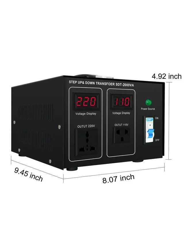 Alt view image 6 of 6 - Step UP/Down Transformer 220v to 110v, 2000W 110 to 220 Voltage Converter 120v to 240V Heavy Duty Power Transformer