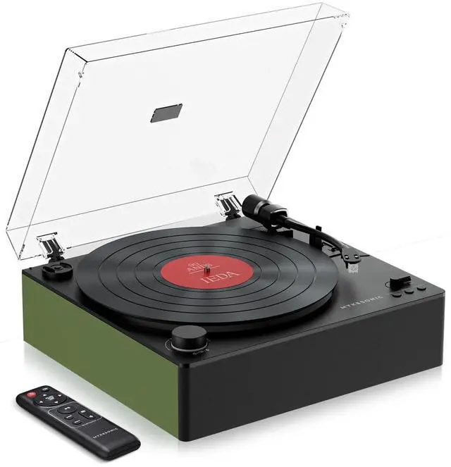 Main image of Automatic Record Player, Bluetooth Belt Drive Vinyl Turntable, Magnetic AT-3600L Cartridge, Bluetooth in & Out, Hi-Fi Stereo Speakers, Aux in Headphone, RCA Out with Remote Control (Green)