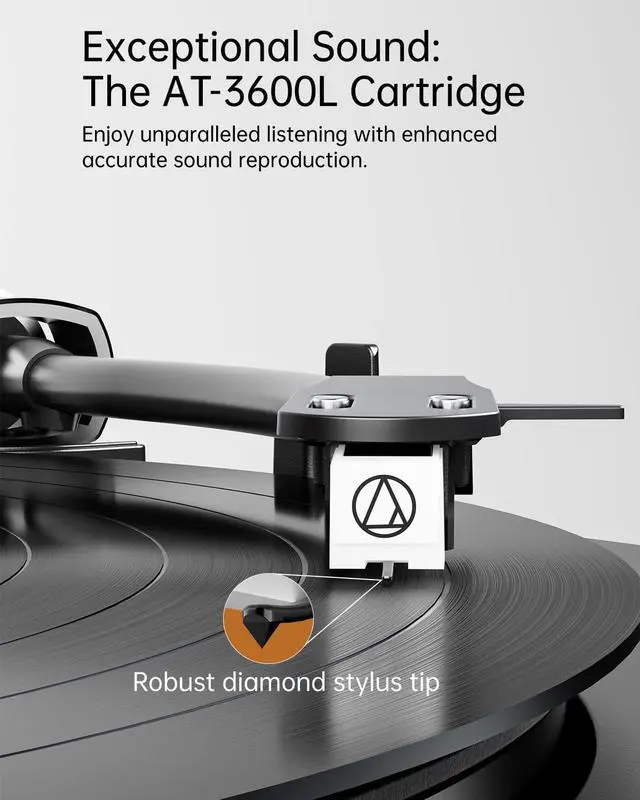 Alt view image 2 of 6 - Automatic Record Player, Bluetooth Belt Drive Vinyl Turntable, Magnetic AT-3600L Cartridge, Bluetooth in & Out, Hi-Fi Stereo Speakers, Aux in Headphone, RCA Out with Remote Control (Green)