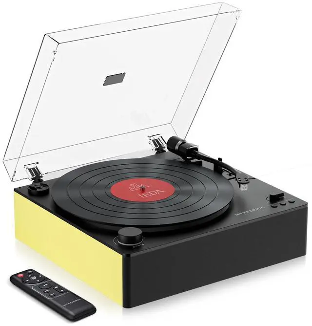 Main image of Automatic Record Player, Bluetooth Belt Drive Vinyl Turntable, Magnetic AT-3600L Cartridge, Bluetooth in & Out, Hi-Fi Stereo Speakers, Aux in Headphone, RCA Out with Remote Control (Yellow)