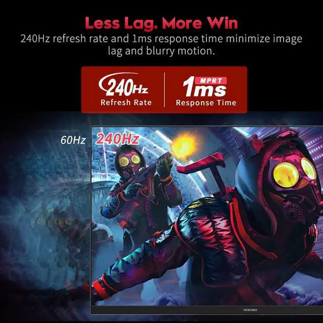 Alt view image 2 of 6 - Gaming Monitor 27 inch 240Hz 1ms FHD (1920x1080p) Computer Monitor, 110% sRGB HDR10 HDMI x 2 & DP x 2 Port, Built-in Speakers, Support Freesync and Wall Mount