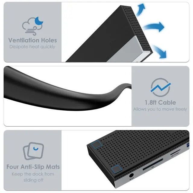 Alt view image 6 of 6 - USB C Docking Station, USB-C Dock Triple Display PD 85W,USB Type C Hub with DisplayPort, HDMI, USB 2.0/3.0, Gigabit Ethernet, SD/TF Slot, Audio Jack for Windows and Mac