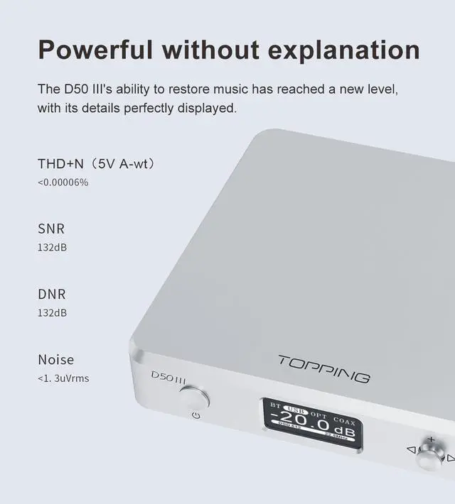 Alt view image 5 of 6 - Topping D50 III DAC Preamplifier - LDAC Bluetooth 5.1 Dual ES9039Q2M D/A Chips Supports DSD512 PCM768kHz,PEQ Adjustment and Remote Control (Silver)