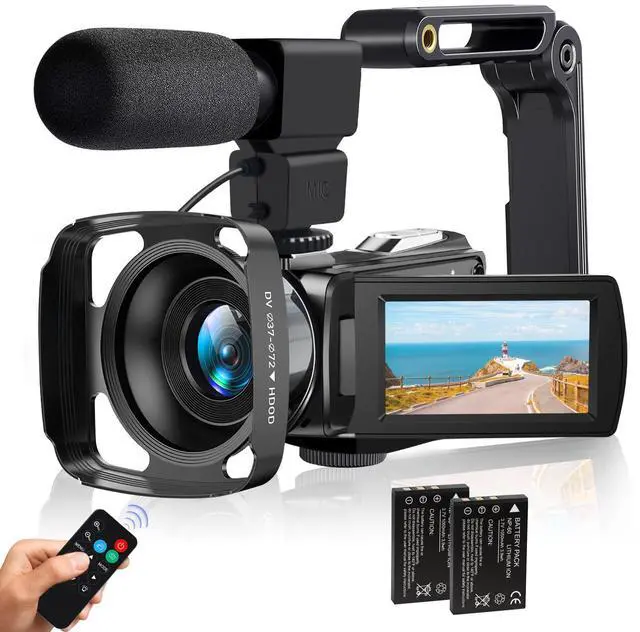 Main image of Camcorder Video Camera 4K 48MP HD Camera Recorder, 18X Digital Zoom 3" Touch Screen Vlogging Camera for YouTube with Microphone, Stabilizer, Lens Hood, Remote and 2 Batteries